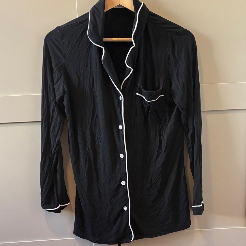 Chic Black Pajama Top with White Piping